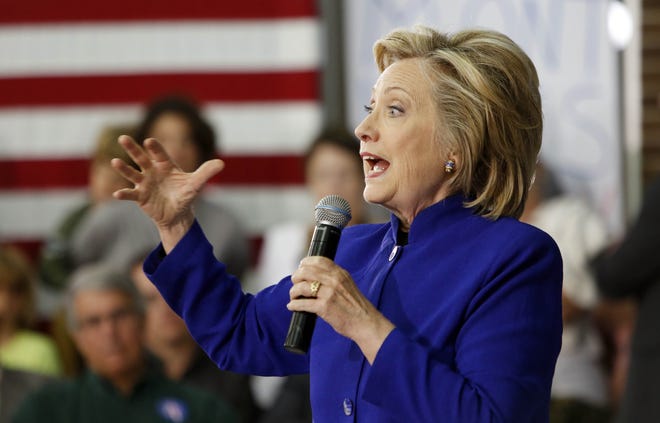 Democratic presidential candidate Hillary Rodham Clinton speaks to voters during a campaign stop at River Valley Community College Tuesday, Aug. 11, 2015, in Claremont, N.H. (AP Photo/Jim Cole)