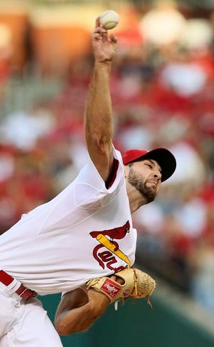 St. Louis Cardinals starting pitcher Michael Wacha pitches against the Pittsburgh Pirates during a baseball game Wednesday, Aug. 12, 2015, in St. Louis.