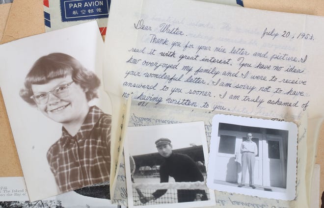 In her scrapbook, Anita Walter Nichols has the letters, a photo of herself at 12, a photo of Takaati Nakona in his military uniform playing tennis and the English teacher Keith Fitzgerald from Almena school in Norton County who gave her the assignment.