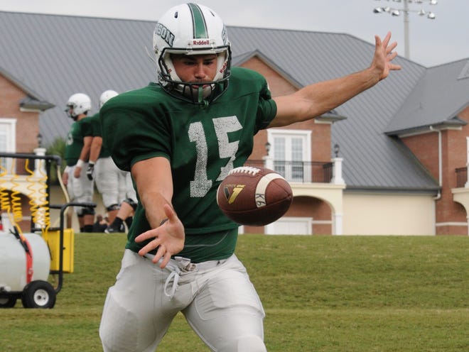 James LaGamma makes a kick during practice at Stetson in DeLand on Thursday.