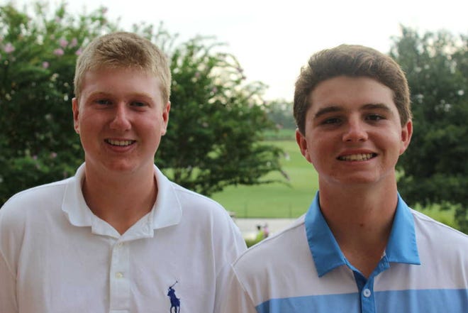 WILL.BROWN@STAUGUSTINE.COM Logan Membrino, left, and Rob Webster will be leaders of the Ponte Vedra boys golf program entering the 2015 season. The Sharks have finished no worse than second at the state tournament in each of the last three years. Membrino and Webster are seeking another strong finish to close their varsity careers.