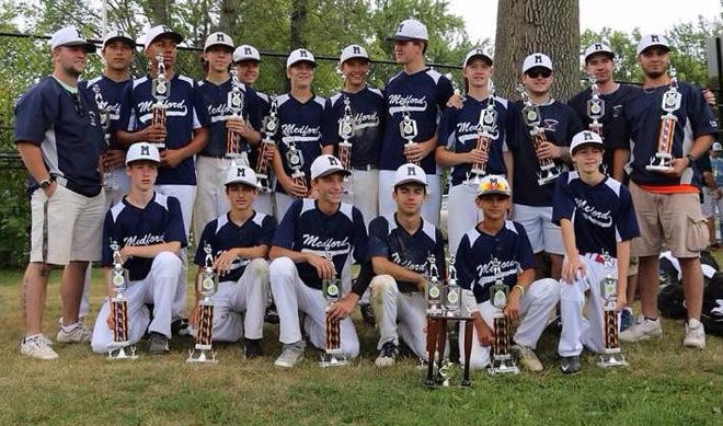 For the second consecutive year Medford’s Lou Tompkin’s 14-year-old All-Star team made it to the finals, bowing out to Athlete’s Edge in the championship game, Aug. 9 in Belmont. Front row (from left): Matt Morrill, Rocco Pucillo, Ryan Donahue, Nick Paolillo, Mike Barletta, Mike Morrill. Back Row: Coach Danny Kelly, Gino DeSimone, Jordan Williams, Mike O’Brien, Jarrod Colon, Jack Fargo, Nick Carlino, Jake Whistler, Brendan Kelly, Coach Jessie Ribeiro, Coach Paul Williams, Coach Chris Bottari.

Courtesy photo
