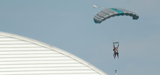 A sky diver comes in for a landing at Chatham Municipal Airport in 2012. 
Merrily Cassidy/Cape Cod Times File