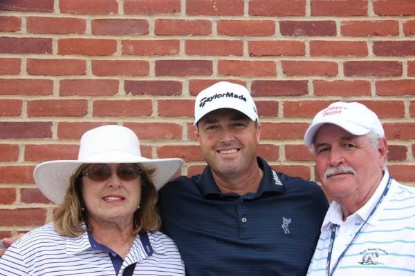 Butch Palmer, right, poses with son Ryan Palmer and wife Gloria in May at the PGA Tour Crowne Plaza Invitational at Colonial. Butch Palmer died Tuesday night in a one-vehicle rollover near Amarillo.