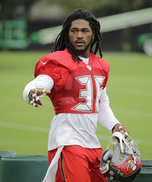 Tampa Bay Buccaneers cornerback D.J. Swearinger takes a breather during a Buccaneers practice earlier this month.