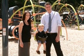 Medford City Councilor Adam Knight spends some time with wife Alison and son Ryan between stops on the campaign trail. Courtesy Photo