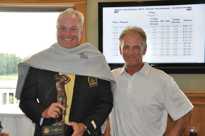 Mike Arter, left, was the winner of the second annual Hornblower Senior Tournament, which was held earlier this week at the Plymouth Country Club. Jack Kearney (on the right) came in second. Courtesy photo
