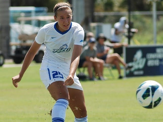 Trinity Catholic graduate Tabby Tindell became FGCU's all-time leading scorer with her goal in the 34th minute of the Eagles' 2-0 win over Dayton on Sunday. (Courtesy of FGCU Communications)