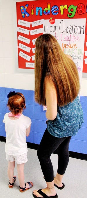 A member of the incoming class and her mom view a kindergarten class roster.

Wicked Local Photo/Chris Shott