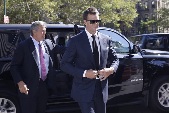 New England Patriots quarterback Tom Brady arrives at federal court in New York earlier this month. Brady will be back in court Monday for final arguments in his appeal of the NFL's four-game suspension. AP FILE PHOTO