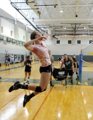 Steph Judkins, a junior at Pennridge High School during Monday's volleyball pracice.