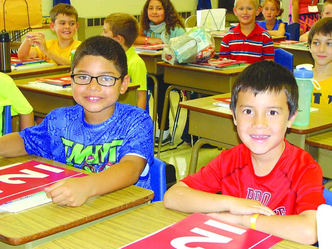 Shalom Christian Academy students in April Lehman's second-grade class are excited about their first day of school on Thursday, Aug. 20.