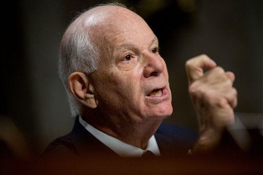 FILE - In this July 23, 2015 file photo, Sen. Ben Cardin, D-Md., ranking member on the Senate Foreign Relations Committee, speaks on Capitol Hill in Washington. Cardin is predicting there will be enough votes in the Senate by week's end to uphold President Barack Obama's veto of a resolution disapproving the Iran nuclear deal. (AP Photo/Andrew Harnik, File)