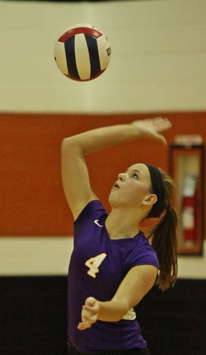 Hononegah's Taylor Smith serves it up against Freeport on Tuesday, Sept. 1, 2015. Smith helped the Indians to a victory 25-14, 25-19. BILL ROSEMEIER / RRSTAR.COM