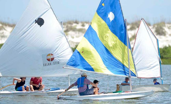 Sailboats compete in the 8th Annual Papa Jim Regatta in Salt Run in the Anastasia State Park on Monday, Sept. 1, 2014.
