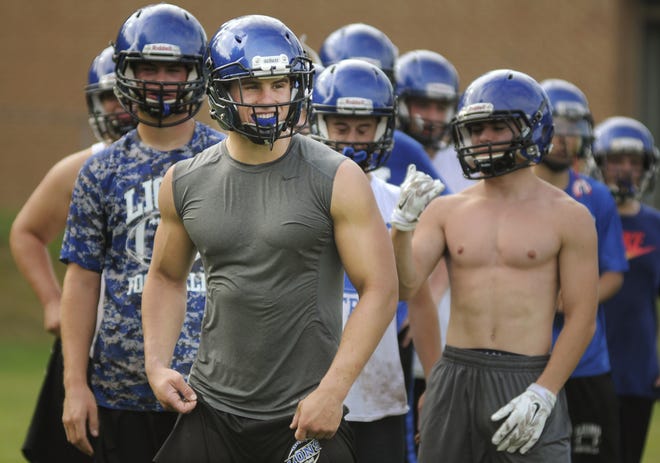 West Boylston junior running back Cole McCubrey leads his teammates during a recent practice. T&G Staff/Christine Peterson