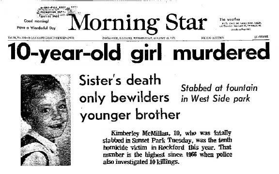 These headlines were published in Rockford's Morning Star newspaper Wednesday, Aug. 18, 1971, the day after Kimberley McMillan was killed. PHOTO ILLUSTRATION BY SARAH WOLF/RRSTAR.COM
