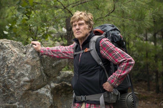 This photo provided by Broad Green Pictures shows, Robert Redford as Bill Bryson in the film, "A Walk in the Woods." The movie releases in U.S. theaters on Sept. 2, 2015. (Frank Masi, SMPSP/Broad Green Pictures via AP)