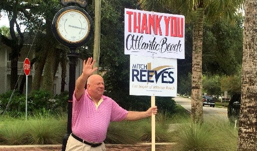 Mayor-elect Mitch Reeves waves thank you to the voters who helped him win the Aug. 25 Atlantic Beach election. He will replace current Mayor Carolyn Woods on Nov. 9.