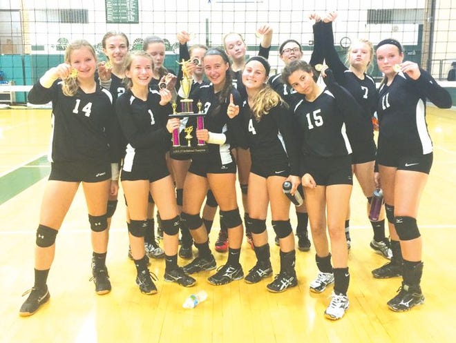 Members of the Cheboygan junior varsity volleyball team poses for a picture with the first-place trophy it won at the Alpena Invitational on Tuesday. Members of the team include Katie Reiman, Jackie Swiderek, Keyanna Gahn, Shelby Mason, Brenna Hart, Avery Nowosad, Maille Frohoff, Addie Budzinski, Jordan Barrette, Tiana Marsh, Sadie Knaffle, and Issabella Espinal.