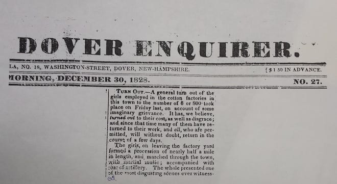 An article about the all-women strike in the Dover Enquirer on Dec. 30, 1828.