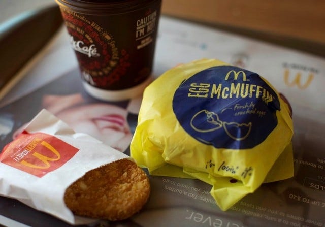 An Egg McMuffin meal is pictured at a McDonald's restaurant in Encinitas, California, in this file photo taken August 13, 2015. REUTERS/Mike Blake/Files