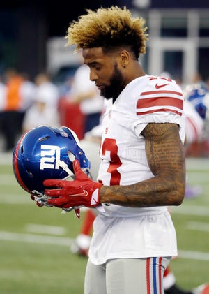 New York Giants wide receiver Odell Beckham Jr.emerged last year as a key threat on offense. The Giants travel to Dallas to open the season Sunday night. (AP Photo/Stephan Savoia)