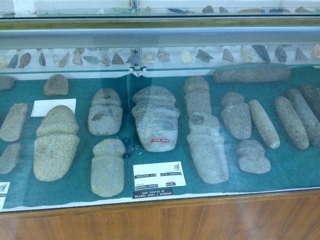Among the artifacts at the Somerset Historical Society is a collection of stone tools, including an ax head that dates back to 5000 BC.