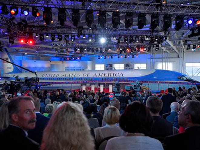 The audience prepares for the start of the CNN Republican presidential debate at the Ronald Reagan Presidential Library and Museum on Wednesday, Sept. 16, 2015, in Simi Valley, Calif.