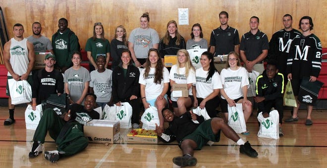 Student-athletes representing almost every intercollegiate Morrisville State College team stopped at Morrisville-Eaton's ER Andrews Elementary School on Sept. 11 to deliver the school supply items that had been collected during the athletic department's Back to School Drive.