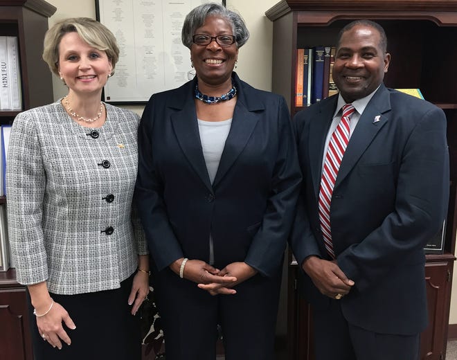 (L-R) Dr. Lisa Pennycuff, assistant superintendent for instruction and accountability; acting Superintendent Renee Williams and Dr. Patrick Bingham, assistant superintendent for administration, personnel maintenance and operations. Bingham and Pennycuff both said they are optimistic about their new positions and the new school year.