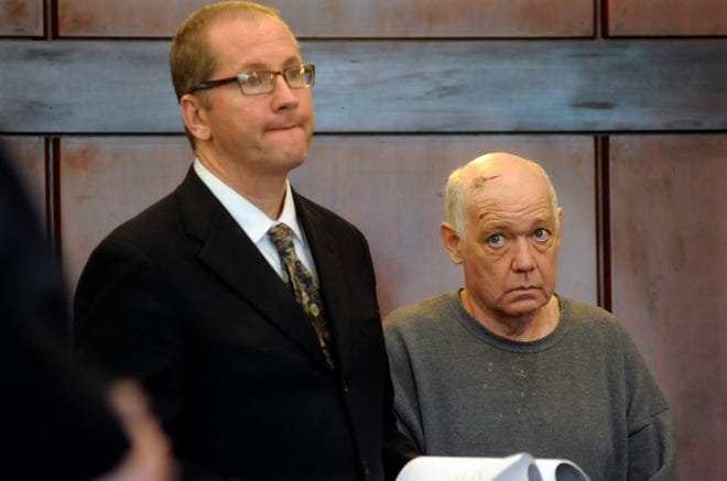 George Duquette of New Braintree, right, at his dangerousness hearing on Thursday. T&G Staff/Christine Peterson