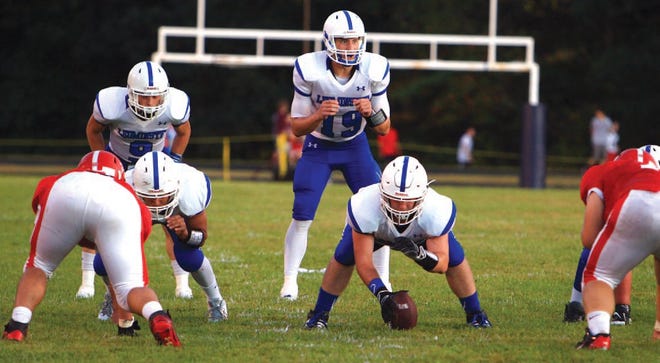 Leominster quarterback Noah Gray (19) went 7-for-11 for 234 yards and four touchdowns.