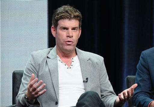 FILE - In this Aug. 7, 2015, file photo, Steve Rannazzisi participates in "The League" panel at the FX Summer TCA Tour at the Beverly Hilton Hotel in Beverly Hills, Calif. The Buffalo Wild Wings company said in a statement Thursday, Sept. 17, it will stop airing TV commercials featuring comedian Steve Rannazzisi, who said that he lied about being in the World Trade Center during the Sept. 11 attacks. (Photo by Richard Shotwell/Invision/AP, File)