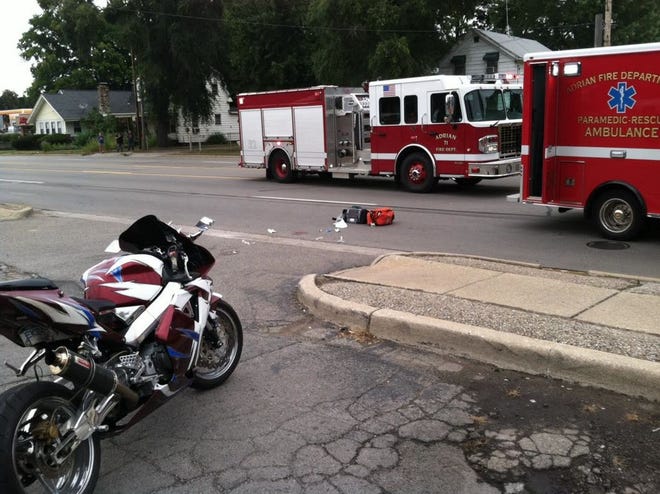 This is the scene of the motorcycle crash Friday in Adrian.