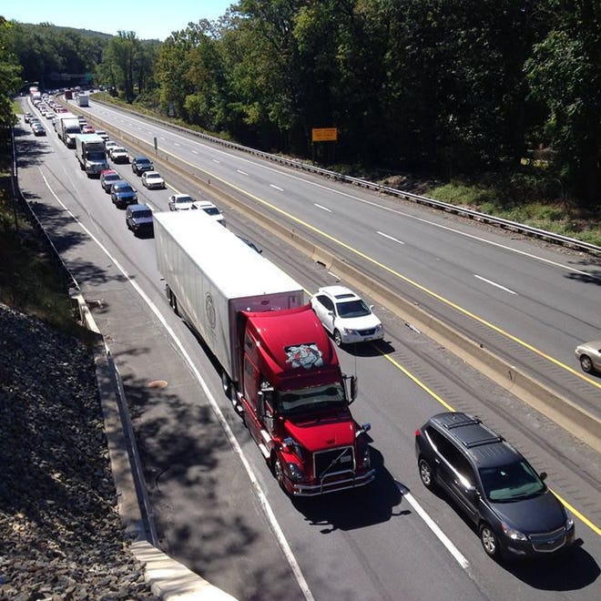 Traffic moves at a snail's pace through Stroudsburg at 1:50 p.m. Sunday. (Tom DeSchriver/Pocono Record)