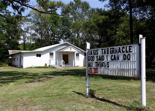 The Oasis Tabernacle Church is seen in East Selma, Alabama, on Sunday, Sept. 20. Dallas County District Attorney Michael Jackson says suspect James Minter has been charged with three counts of attempted murder after allegedly shooting a woman, an infant and a pastor inside the church.