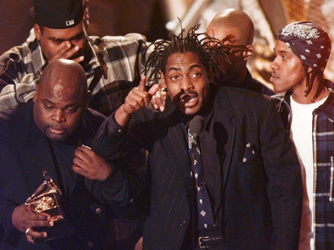 Rapper Coolio won a Grammy Award for Best Rap Solo for "Gangsta's Paradise," which became an anthem for rap music and an emotional time in 1996. AP Photo/Eric Draper