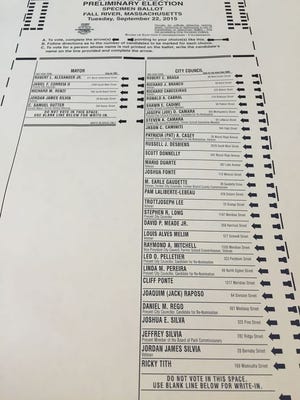 A look at the specimen ballot for the 2015 Fall River preliminary election.