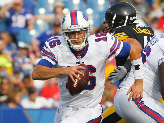 In this Saturday, Aug. 29, 2015, file photo, Buffalo Bills quarterback Matt Cassel (16) runs against the Pittsburgh Steelers during the first half of a preseason NFL football game in Orchard Park, N.Y. A person with knowledge of the deal says the Dallas Cowboys have acquired Cassel from Buffalo with Tony Romo sidelined at least seven games because of a broken left collarbone.