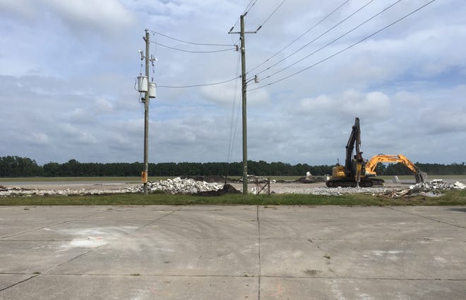 All that remains of a WWII-era hangar is an increasingly small pile of rubble at the north end of the Wilmington International Airport this week after demolition crews tore down the structure last Thursday.