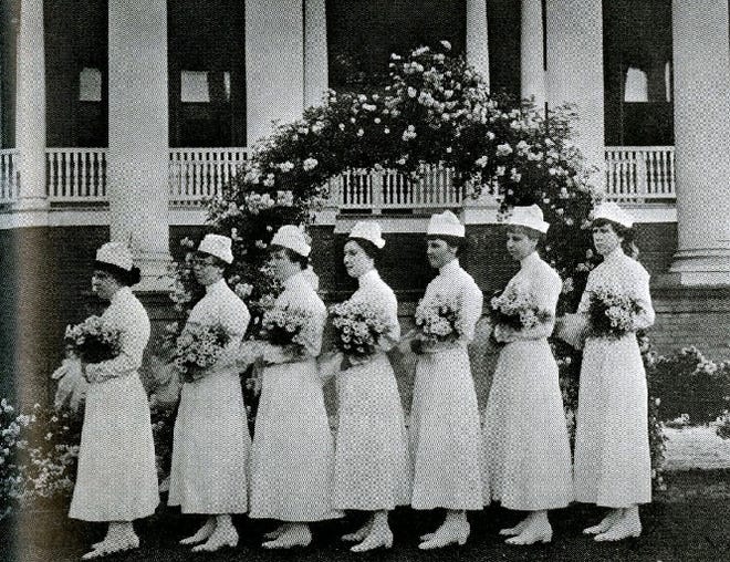 Augusta Futchs' graduation picture in 1918 from James Walker Memorial Hospital Training School for Nurses. She is the shortest one on the far left.