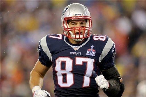 Patriots tight end Rob Gronkowski will have an intriguing matchup with former teammate Sergio Brown, who joined the Jaguars this season. AP Photo/Gregory Payan