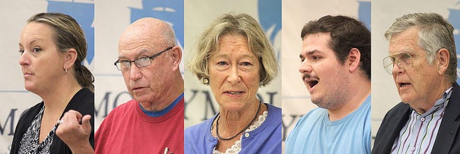 Sarah Levenson, Frank Alsheimer, Wyn Gerhard, Everett Malaguti and Robert Leaver, were among 15 residents who spoke during the discussion of Morton Park at Tuesday night's meeting of the Board of Selectmen. Wicked Local photo/Frank Mand