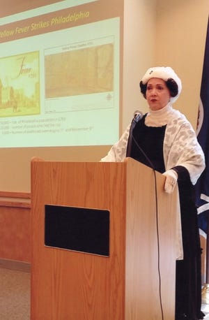 Paula McDonough appears as Dolley Madison, the fourth first lady of the United States, wife of President James Madison. McDonough will perform her costumed interpretation of Madison at the Oct. 6 meeting of the Federated Women's Club of Petersburg. The public is invited. Contributed photo