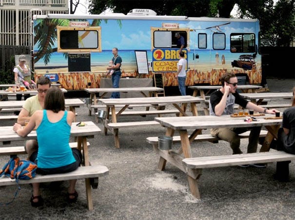 The 2 Bros Coastal Cuisine food truck keeps customers at Flytrap Brewing well fed on Tuesday nights.