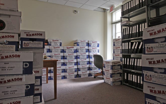 Boxes containing up to 1 million documents related to 38 Studios fill rooms at Wistow Barylick Sheehan & Loveley PC law firm. The Providence Journal/Steve Szydlowski