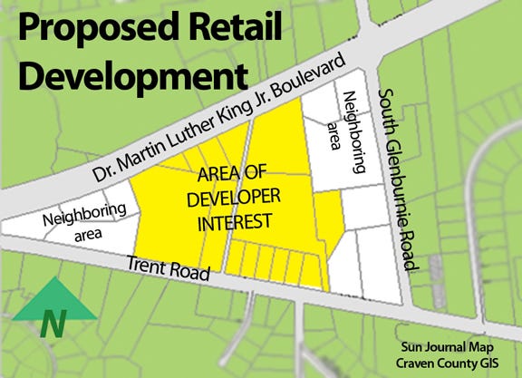 A South Carolina-based company has been negotiating to purchase several parcels between Dr. Martin Luther King Jr. Boulevard and Trent Road.