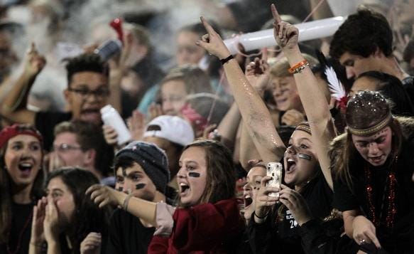 South Point football fans celebrate during Monday night's win over East Gaston