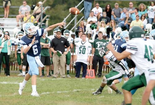 Photo by Jake West/New Jersey Herald — Sparta quarterback Tom DeGasperis threw for 238 yards and four touchdowns against Montville last week.